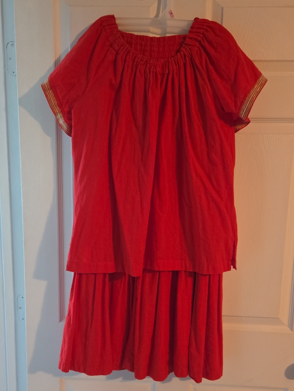 HARI red 3 Tiered skirt Boho matching blouse M Fiesta outfit Medium